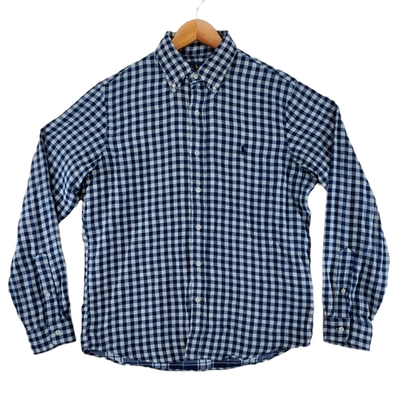 Ralph Lauren Shirt Mens M Blue Gray Gingham Plaid Button Down Classic Fit Cotton - Picture 1 of 15